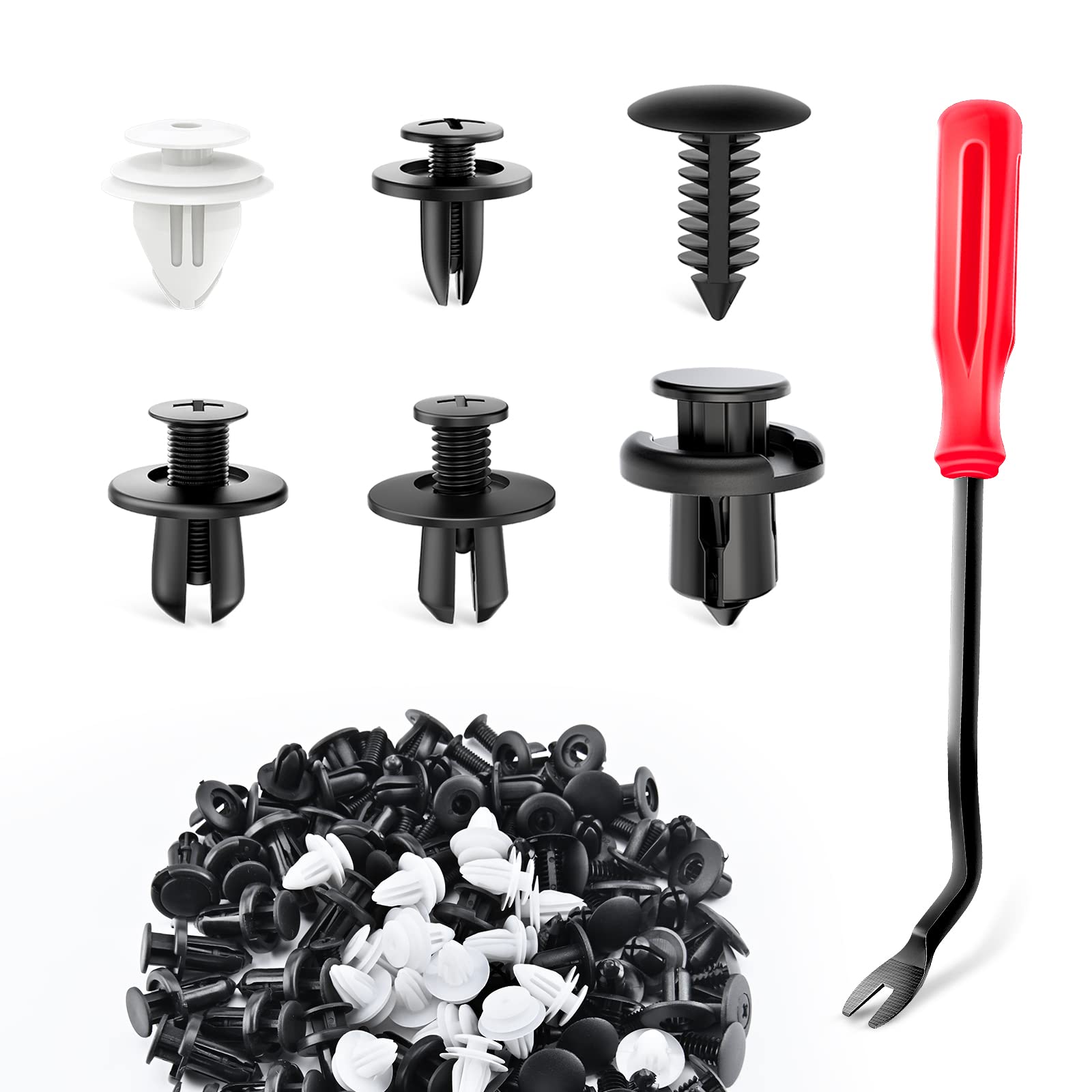 Yesker120PCS Car Bumper Retainer Clips Automotive Plastic Honda Fender Clips Kit- 6mm 7.6mm 8mm 8.8mm 10mm Door Trim Panel Push Rivet Clips with 1PCS Fastener Remover for Nissan GM Toyota, Black