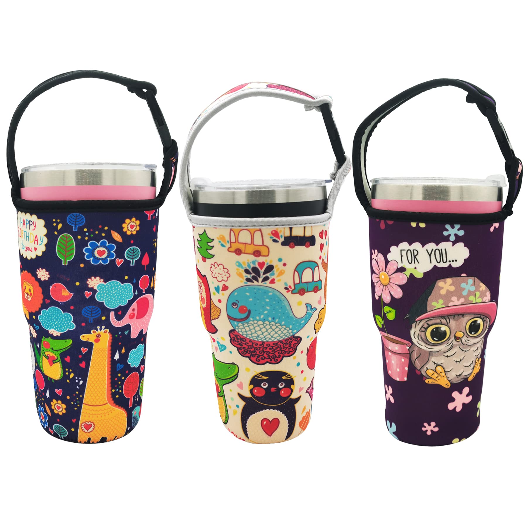 Funny live 3 Pack Tumbler Carrier Holder Pouch, Reusable Neoprene Sleeve with Carrying Handle, Tumbler Sleeve for 30-32 oz Stainless Steel Travel