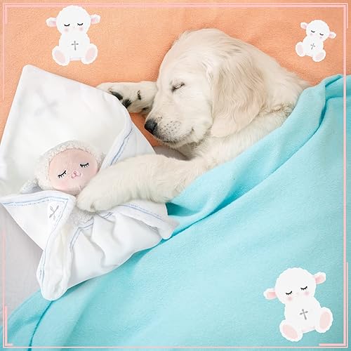 Miniatura 7 de Kinlop Regalos de bautismo para bebés, niñas y niños, mantas de seguridad de cordero, cordero con cruz cristiana, juguete suave para recién nacidos
