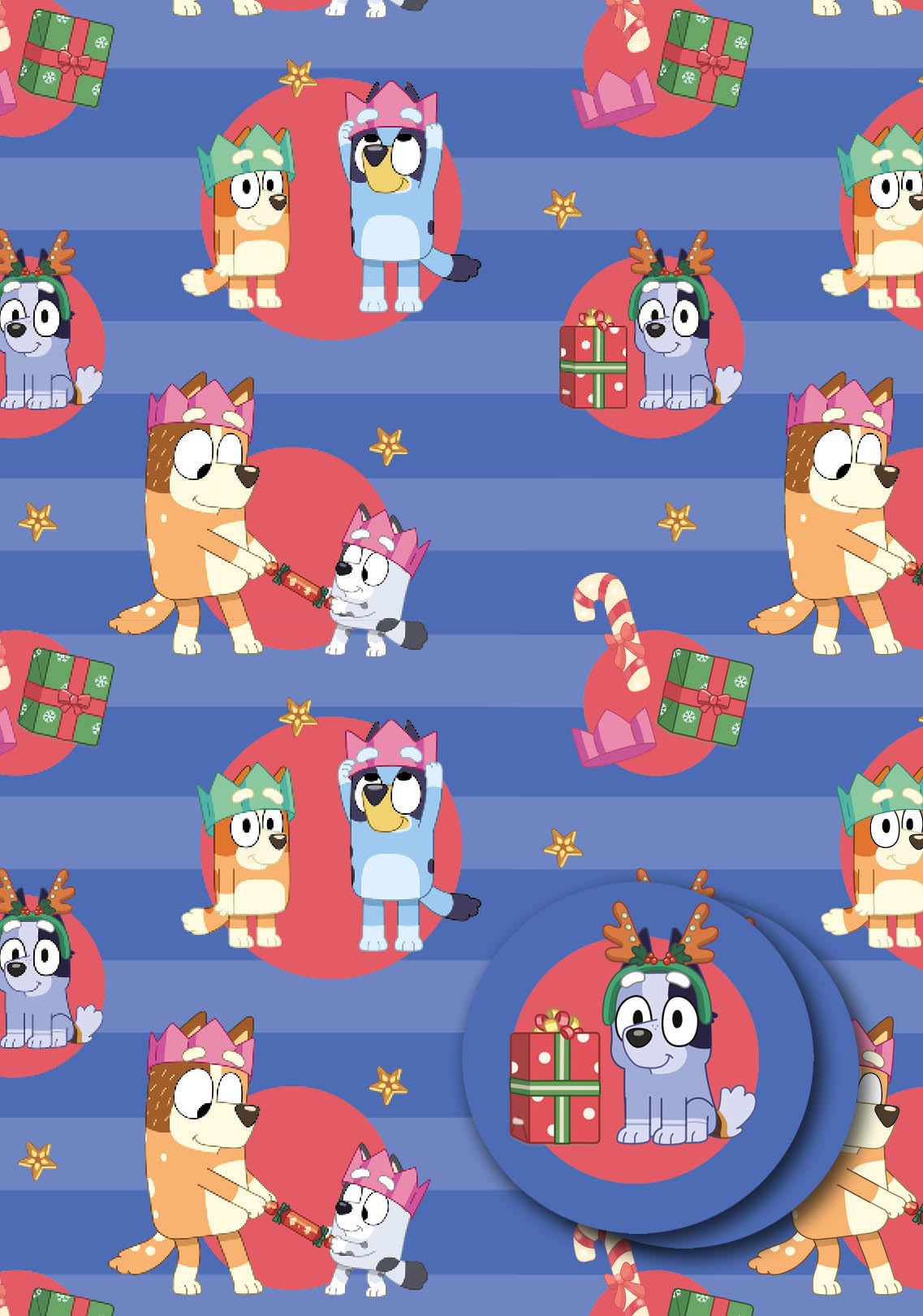 Bluey Christmas Wrapping Paper 2 Sheets & 2 Tags Gift Wrap 70x50cm Sheets FSC
