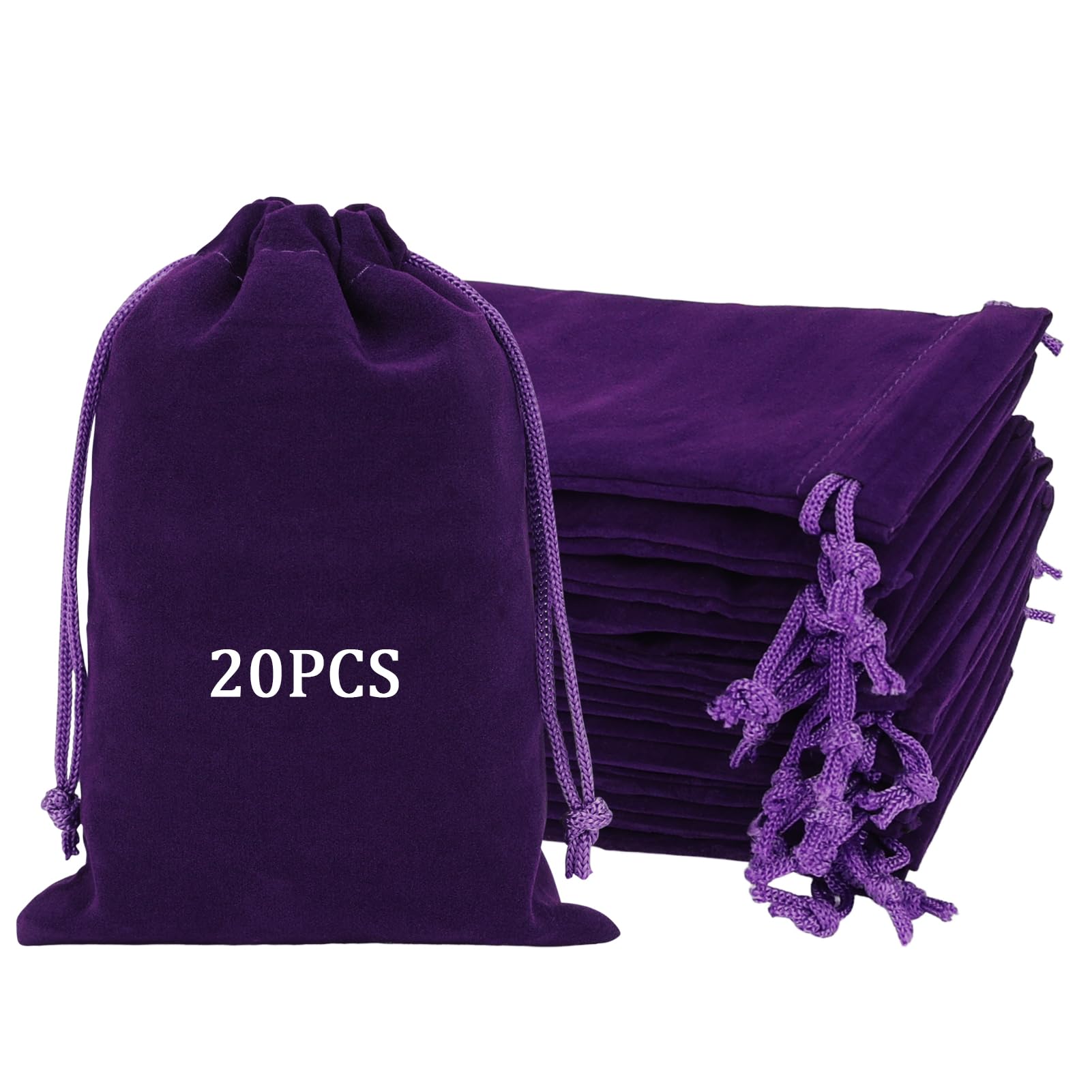 Shintop 20pcs Velvet Bags with Drawstring, 4x6 inch Purple Jewelry Bags Gift Pouches for Dice, Crystals, Tarot Cards