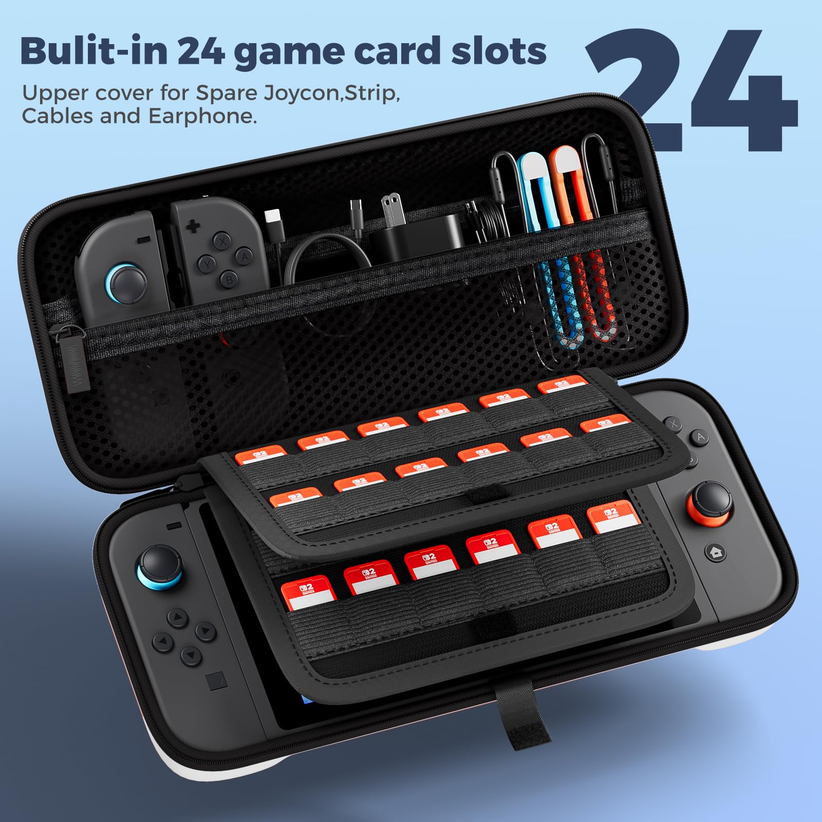 ProCase Estuche para Switch 2 (2025) con 24 Ranuras para Tarjetas de Juego, EVA Hard Case Caja Grande Portable Antichoque, Aumentar la Capacidad es Llanco y Portátil-Blanco