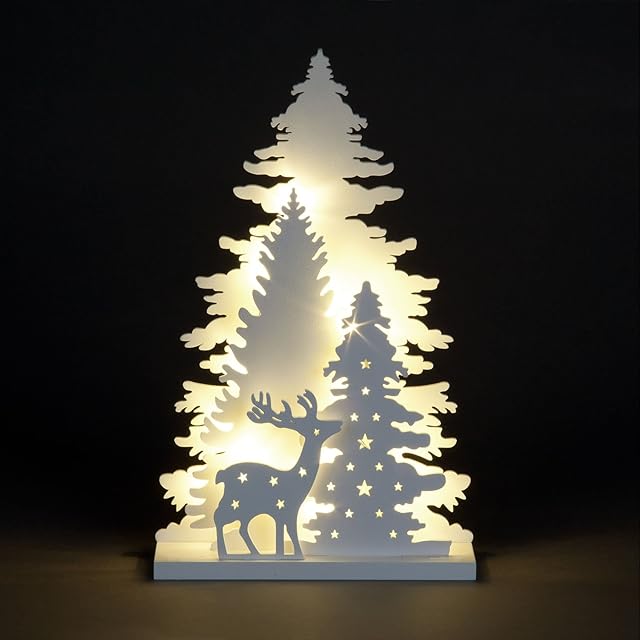 Snowtime 3 Layer LED Wooden Xmas Trees & Deer
