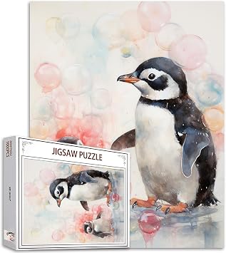 Tucocoo Cute Penguin Jigsaw Puzzles for Adults 1000 Pieces, Animal and Bubbles Art Jigsaw Puzzle Colorful DIY Craft Puzzles for Home Decoration Gifts, Family Puzzle Perfect for Game Nights 27x20 inch