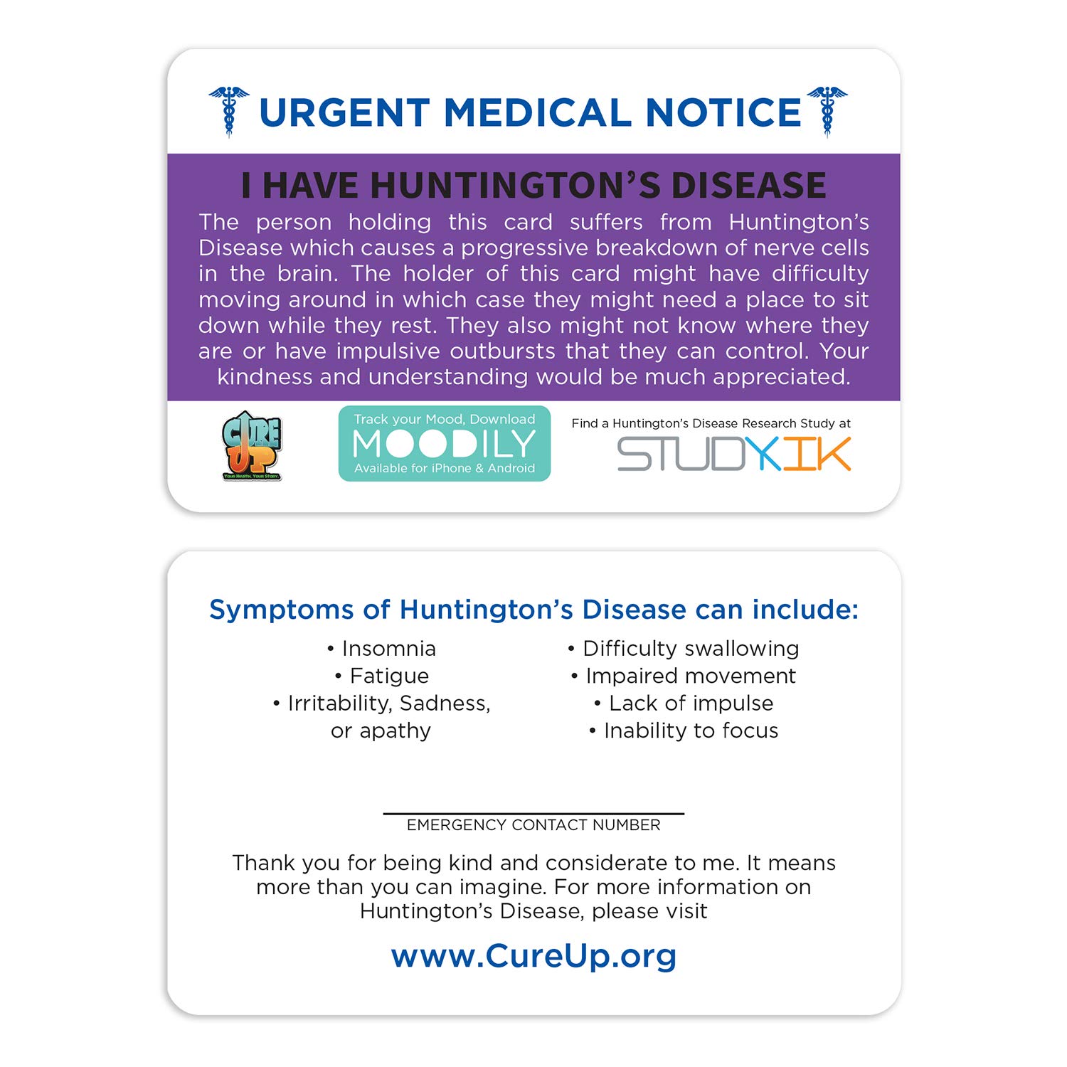 Amazon.com : I Have Huntington's Disease Assistance Card 3 pcs : Office  Products