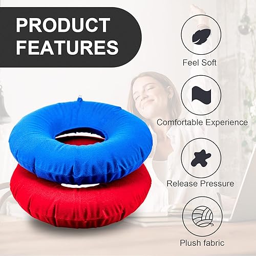 Miniatura 3 de Zonon Cojín inflable de 2 piezas para asiento de automóvil con forma de dona inflable de 15 pulgadas, cojín redondo para coxis, almohadas portátiles