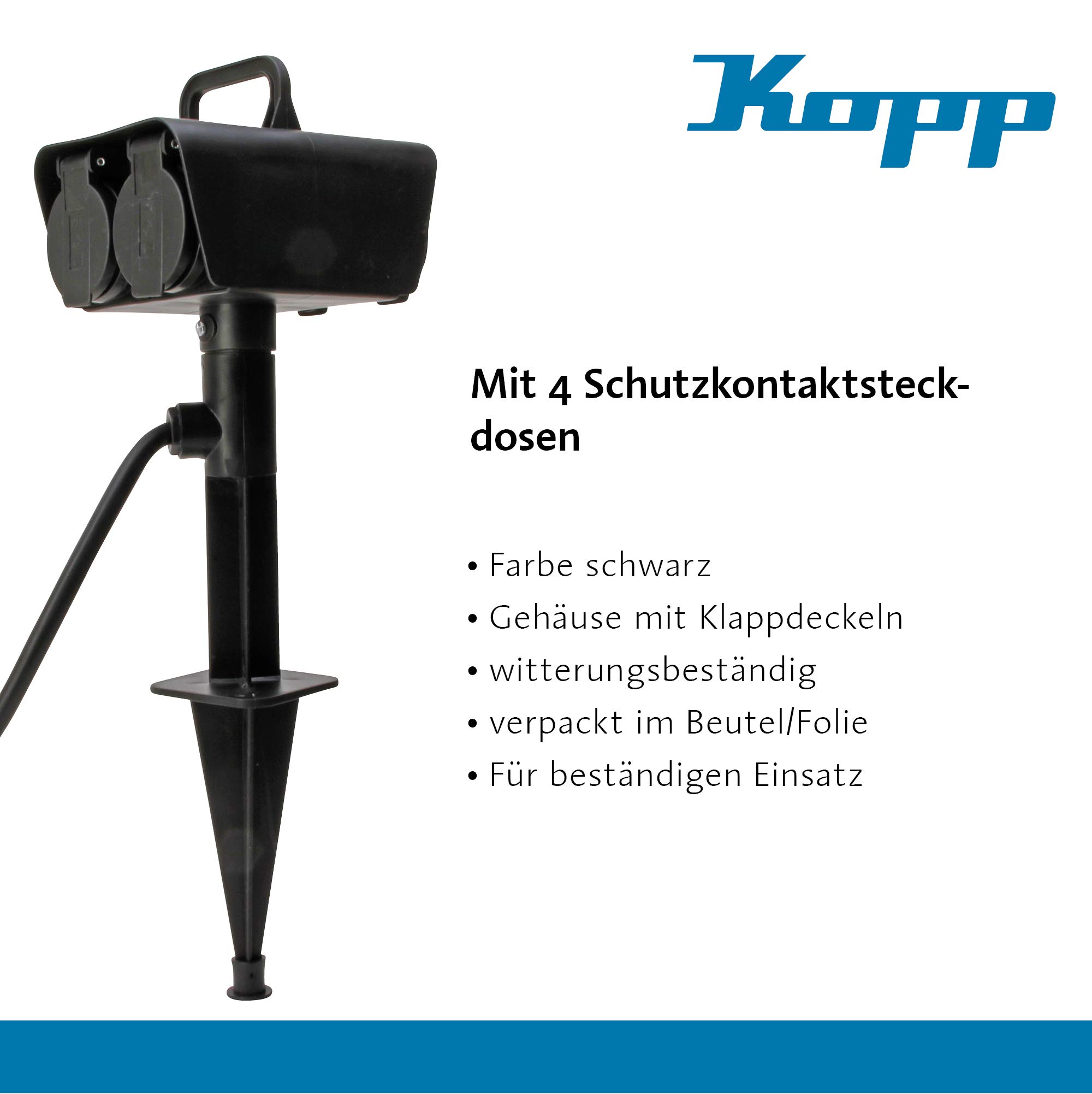 Kopp Enchufe exterior con 4 enchufes de protección de contacto 230 V, Jardín de exterior con cable de 1.5 m , Pincho de jardín enchufe exterior