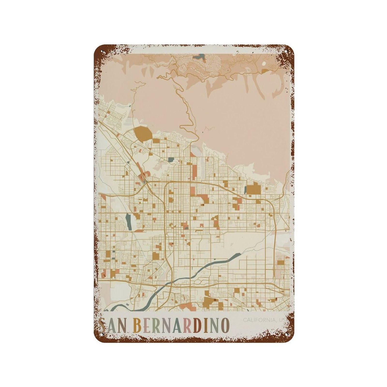 xiaoxiaoshen San Bernardino Map California Travel Gift Boho Wall Decor Art Metal Tin Poster Modern Home Decor Art Home Bar Shop Decorations Vintage Sign 30x20cm
