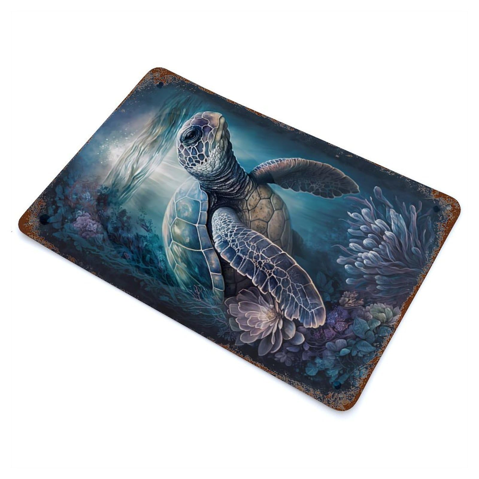 Rust Effect Turtle Delightful Rusty Metal Tin Sign 11.8"x7.9", Old School Wall Decor for Farmhouse, Kitchen And Entryway Decor