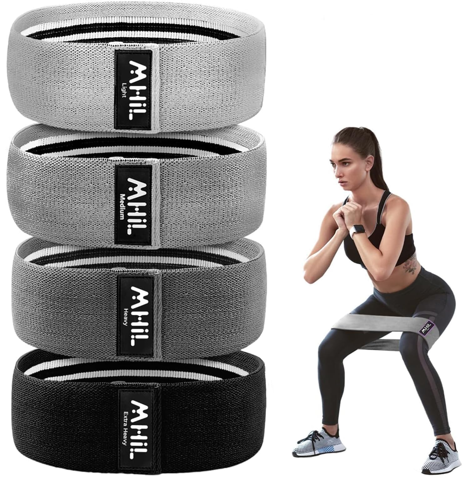 Fabric Resistance Bands for Women & Men – 4 Durable Exercise Bands for Working Out, Non-Slip & Non-Pinching Workout Bands – Multiple Resistance Levels Booty Bands for Legs Butt Glutes Hips Abs & More.