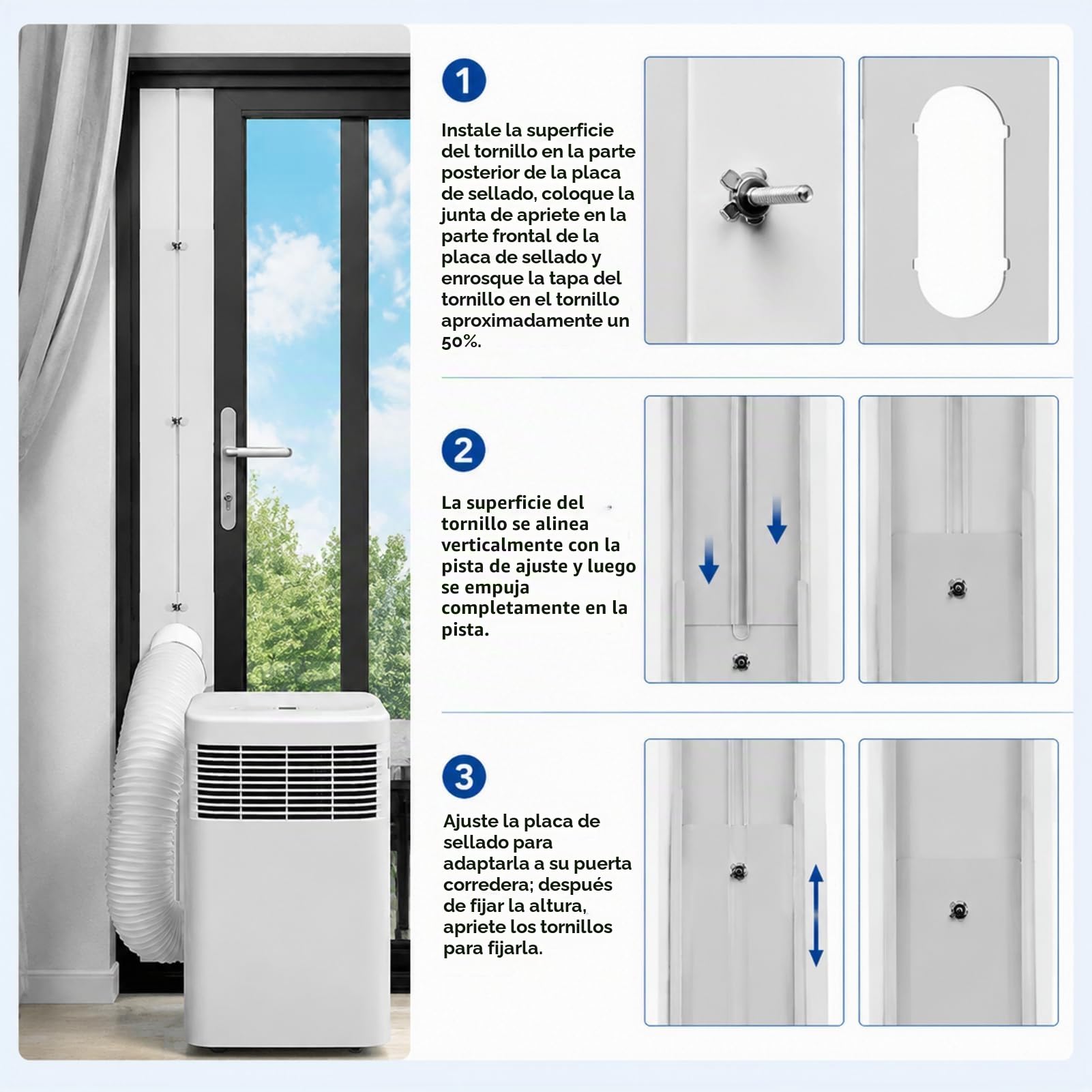 Kit de ventana de aire acondicionado portátil 4pcs Ventana deslizante ajustable desconcertado con un adaptador universal de 150 mm Panel de sello sin costura para la
