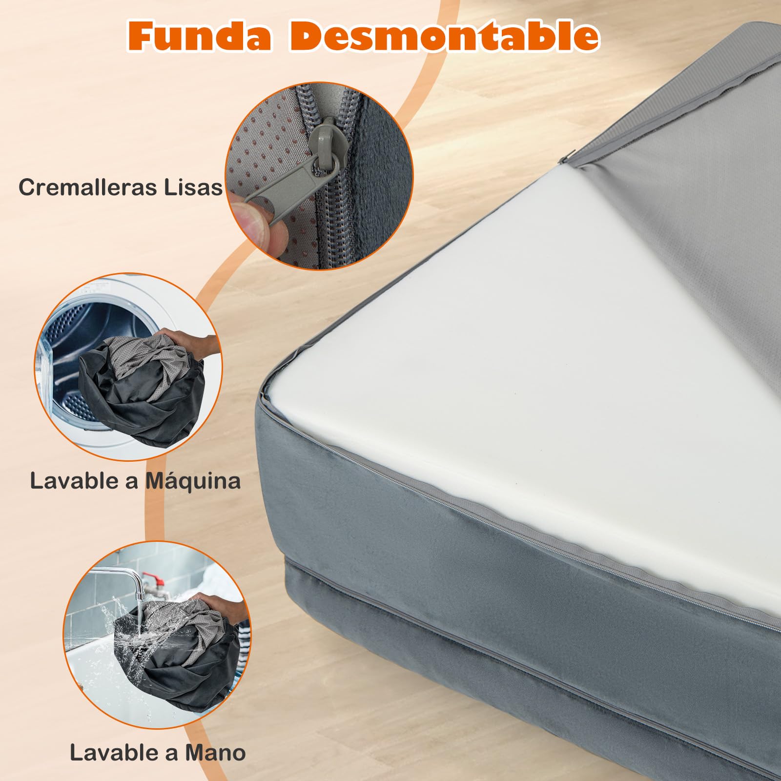 GOPLUS Cama Ortopédica para Perros Grandes, Cama de Espuma Viscoelástica con Reposacabezas Extraíbles, Funda Desmontable Lavable, Sofá de Gel Refrescante con Base Antideslizante para Mascotas, Gris