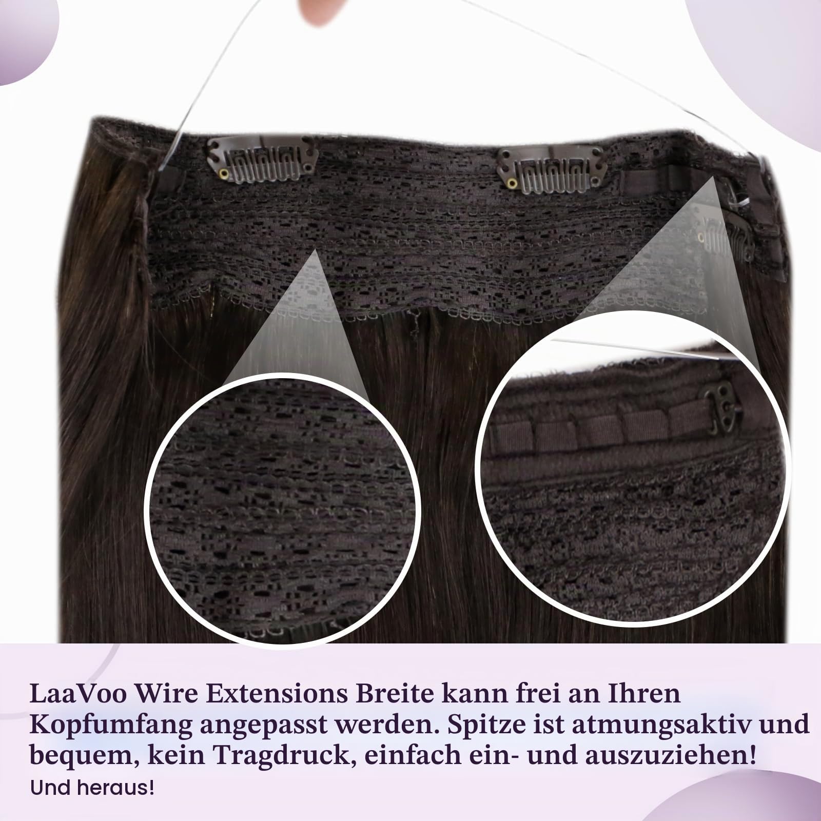 LaaVoo Wire Hair Extensions Echthaar Dunkelbraun Extensions Echthaar mit Unsichtbarem Draht Braun Flip in Echthaar Extensions Remy Menschliches Haar Dunkelstes Braun 50 cm #2 100g