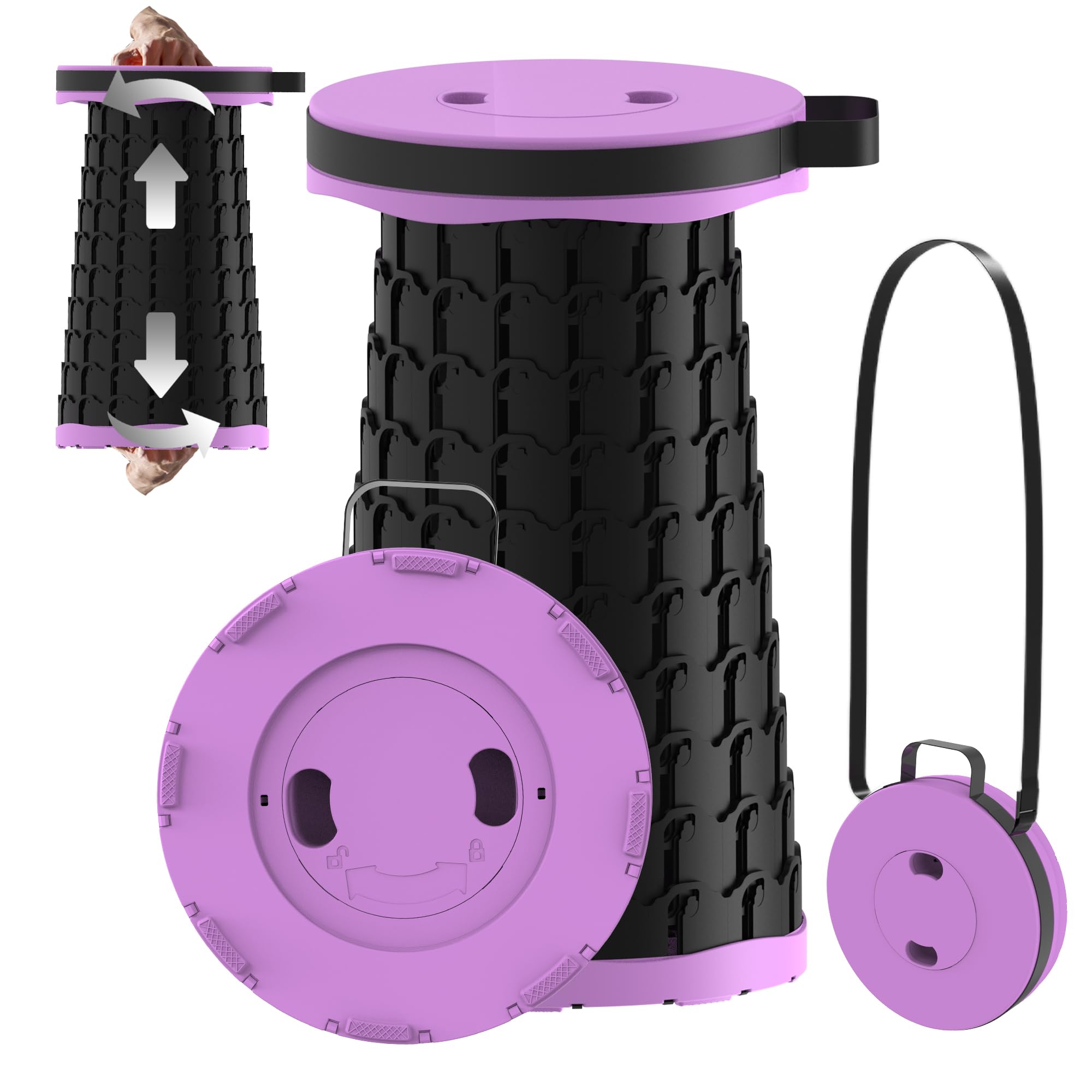 PLOGGING 2025 Upgraded Portable Collapsible Stool,Telescoping Stool, Retractable Folding Stool for Camping Garden Fishing Hiking Travel BBQ, Adjustable Camping Stools Max Load 440lbs with Carabiner — image 1