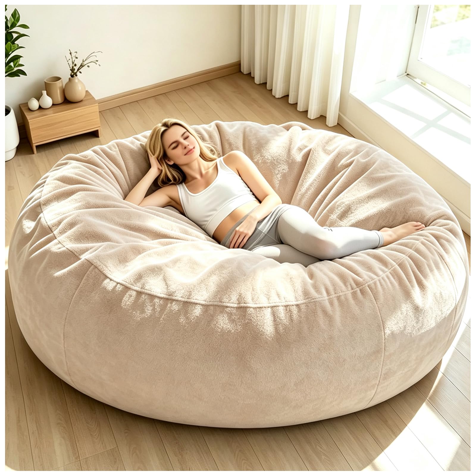 Memory Foam Bean Bag Chair for Adults, 6FT Apricot
