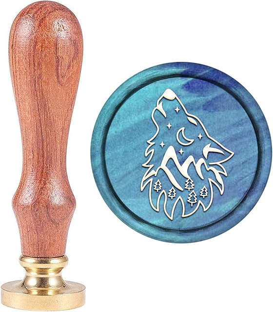 CRASPIRE Wax Seal Stamp Howling Wolf, Animal Sealing Wax Stamp Retro Wood Stamp Wax Seal 25mm Removable Brass Head Wood Handle for Party Wedding Invitation Envelope Greeting Card Wine Bottle Decor