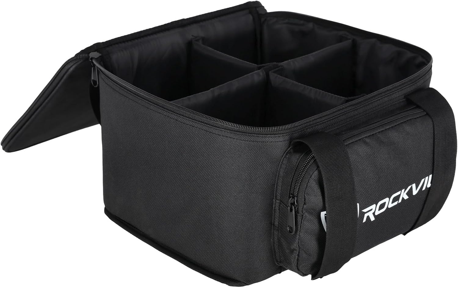 Rockville RLBF4 Light Bag for 4 DJ Par or Uplights | Includes Removable Dividers and Padded Interior for Secure Transport