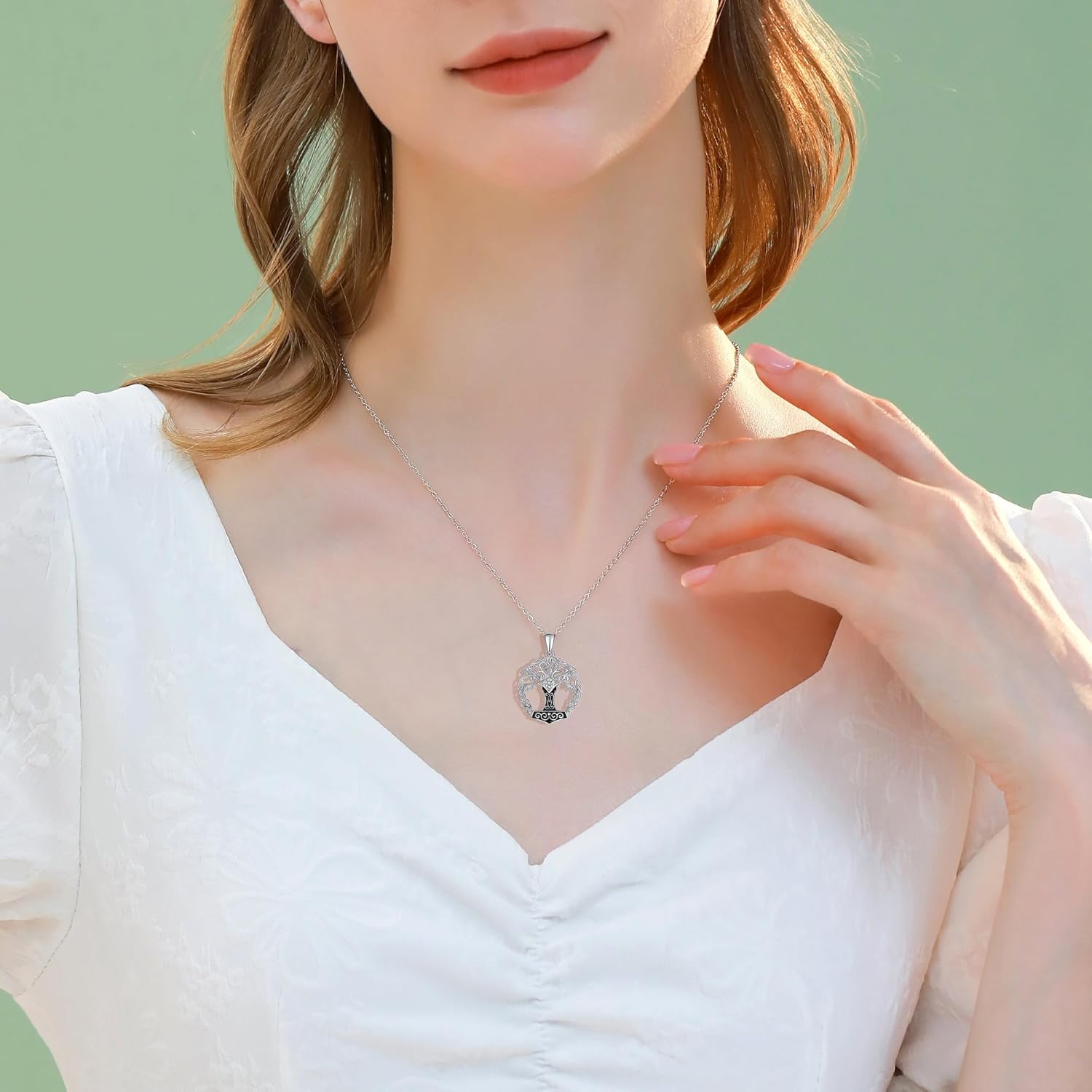 Tree of Life Thor Hammer Pendant Necklace for Women Sterling Silver S925 Jewelry for Women US1 - Image 4