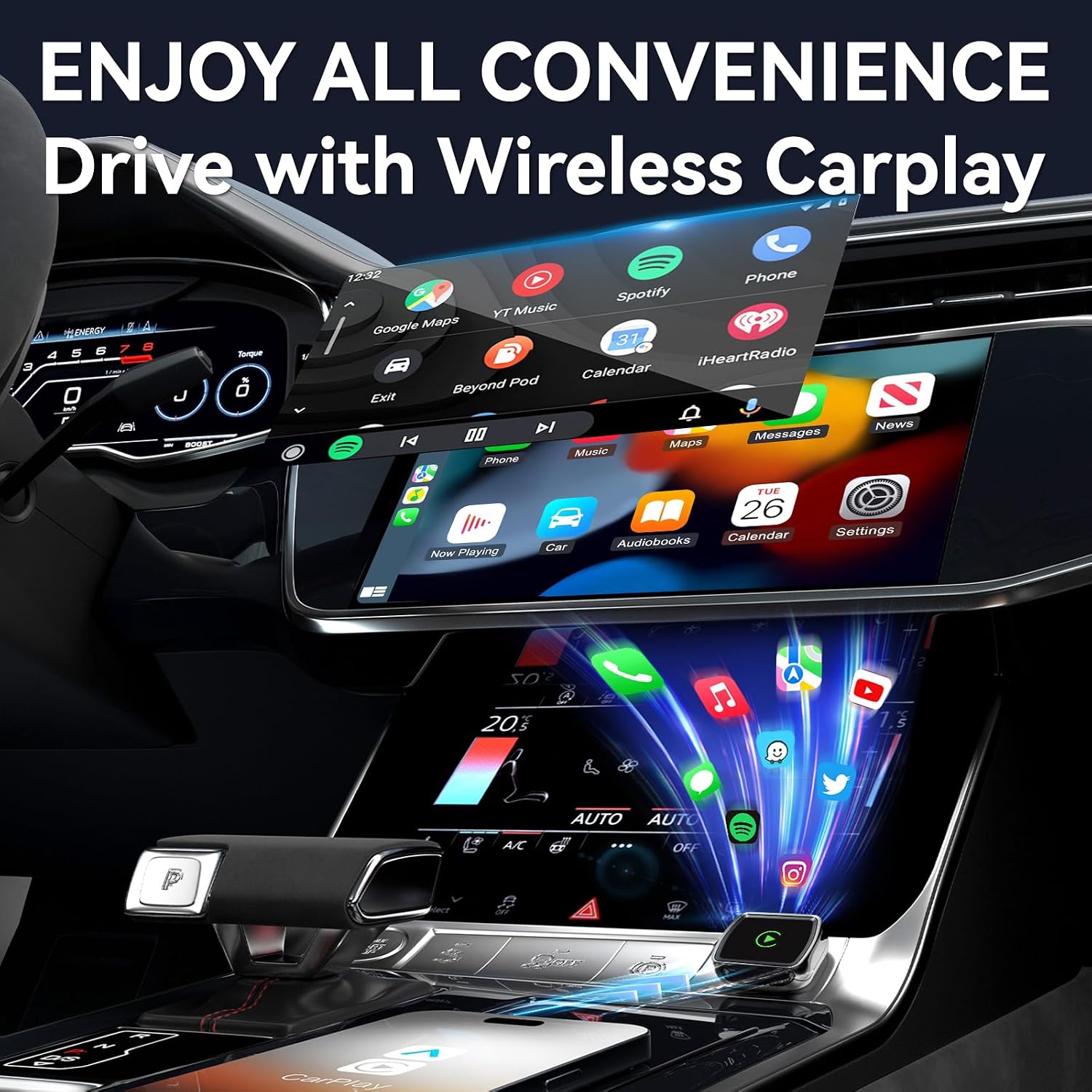 Wireless CarPlay Adapter 2026 Upgrade Mini Design, Bluetooth Plug & Play Converts Wired CarPlay/Android Auto to Wireless - Easy Use Fast Stable Connection for iPhone iOS 10+ & Android 11+