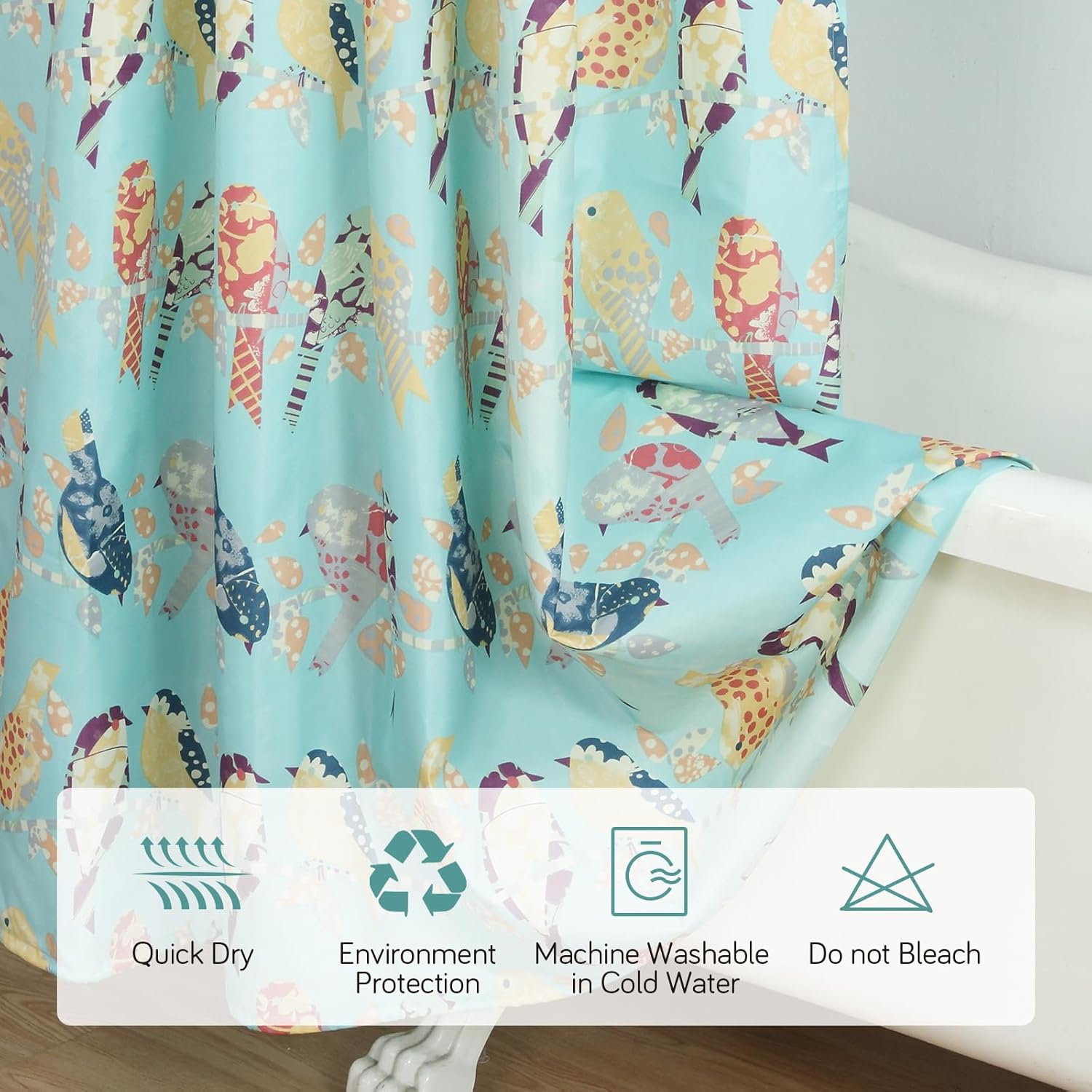 Blue Bird Shower Curtain, Farmhouse Curtains Printed Colorful Cute Birds Art Bath Curtain for Bathroom,72" W x 78" H