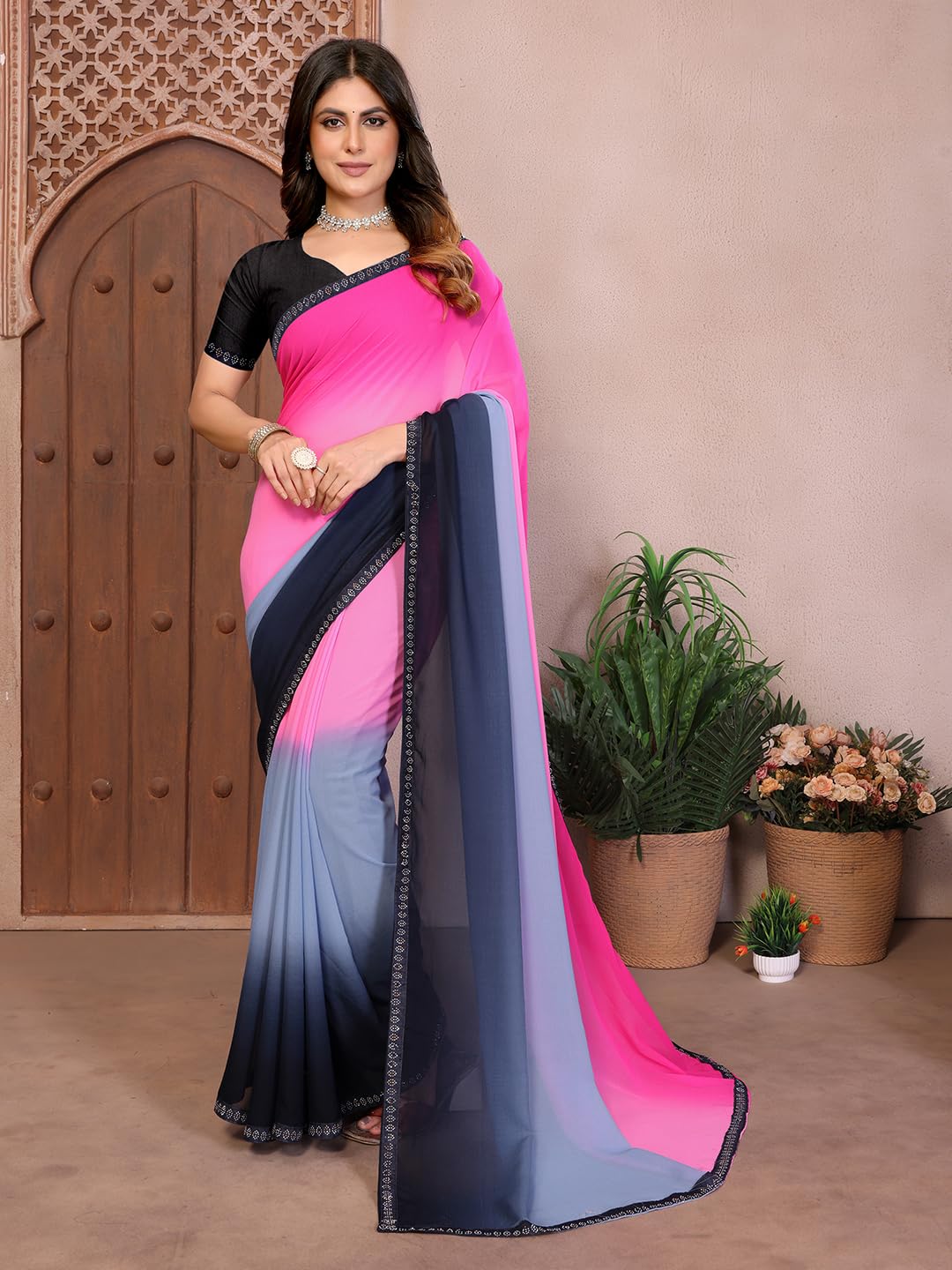 kashvi SAREES Women's Regular Fit Designer Padding Bollywood Georgette Lace Border Saree with Matching Blouse Piece -OG_MD_GR_LB_PD8888_2-picture-8