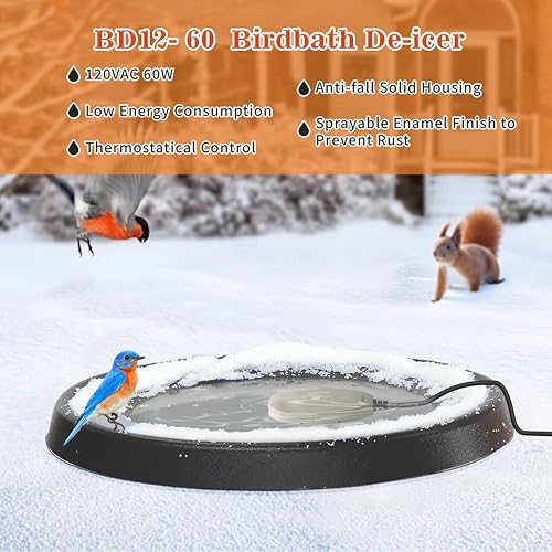 Miniatura 8 de DIGITEN Birdbath - Calentador de baño para pájaros para exteriores en invierno descongelador con calentador de agua de pollo controlado