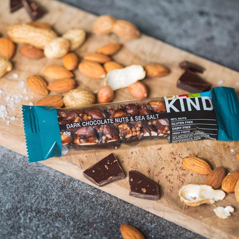 BE-KIND - Barres de Céréales - Chocolat Noir, Amandes & Sel Marin - Sans Gluten - Riches en Fibres - Grand Format - 12 x 40g