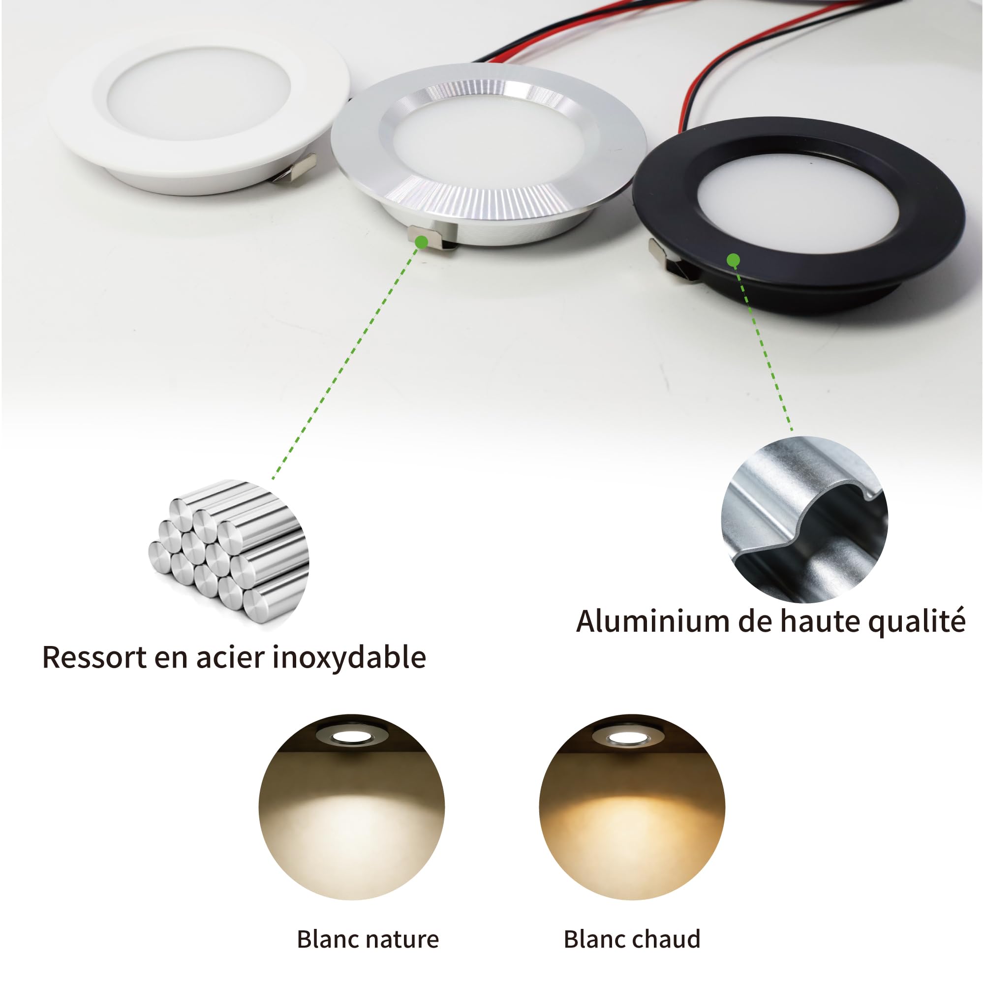Lot de 6 Spot LED Encastrable Extra Plat 3W 12V, Plafonnier Salle de Bain avec Transformateur 230V, Trou 55-58mm, Argenté Blanc Chaud