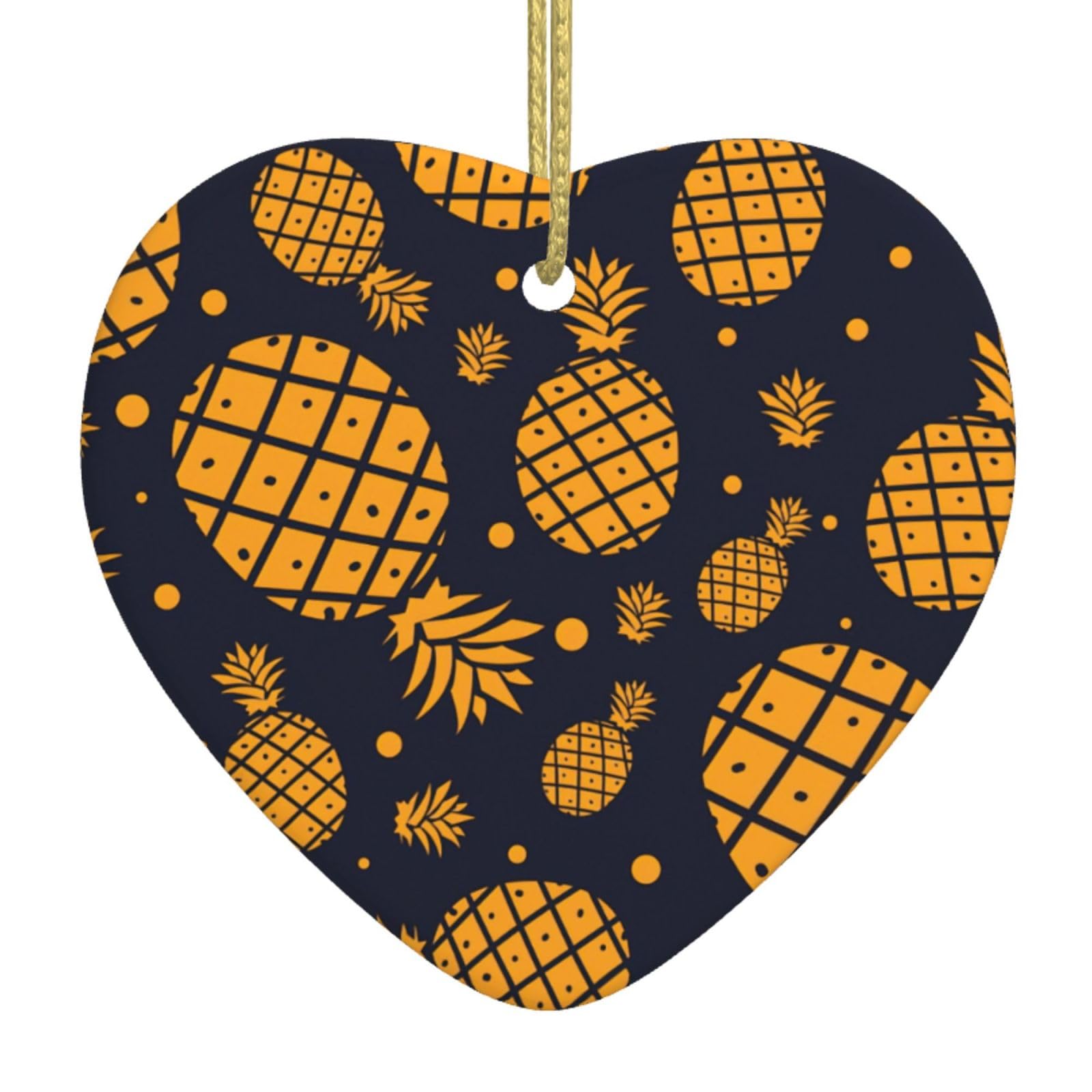 Nbtghga White Golden Pineapple Print Christmas Ornaments, Ceramic Hanging Ornament, Xmas Tree Decoration, Holiday Home Decor
