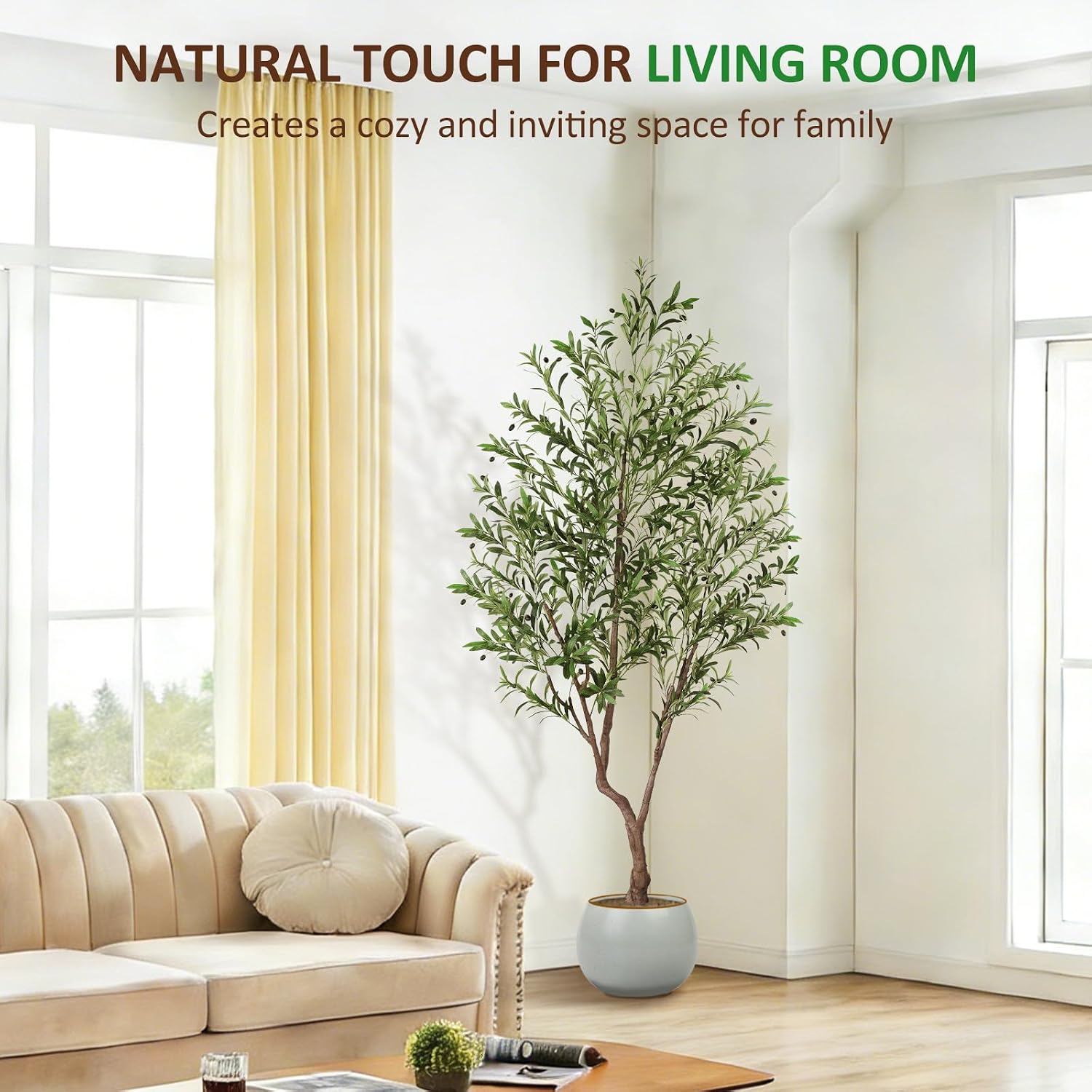 Suntee Olive Tree Artificial Indoor 7ft, Tall Faux Olive Tree with Large Olive Branches and Realistic Fruits, Fake Floor Plant Artificial Plants Indoor for Home Office Living Room Decor