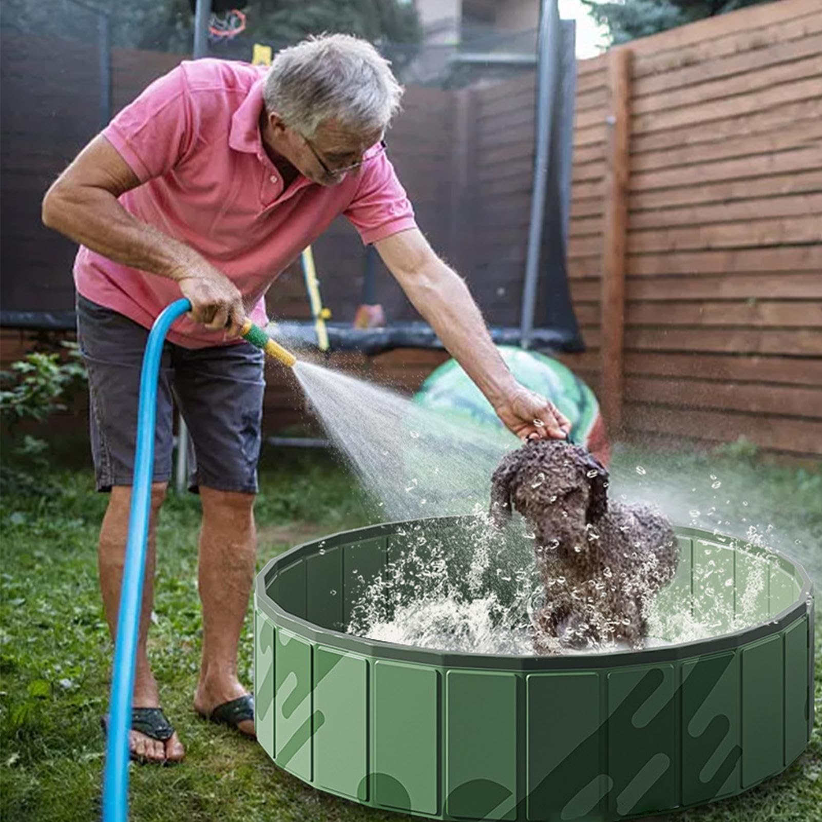 Foldable Dog Pool - High-Strength Hard Sided Bath Tub, Non Slip Pet Swimming Pool | Portable Puppy Wading Pool, Collapsiblee Bath Basin with Drain Hole, Outdoor Bath Station Setup for Small Pets Kids