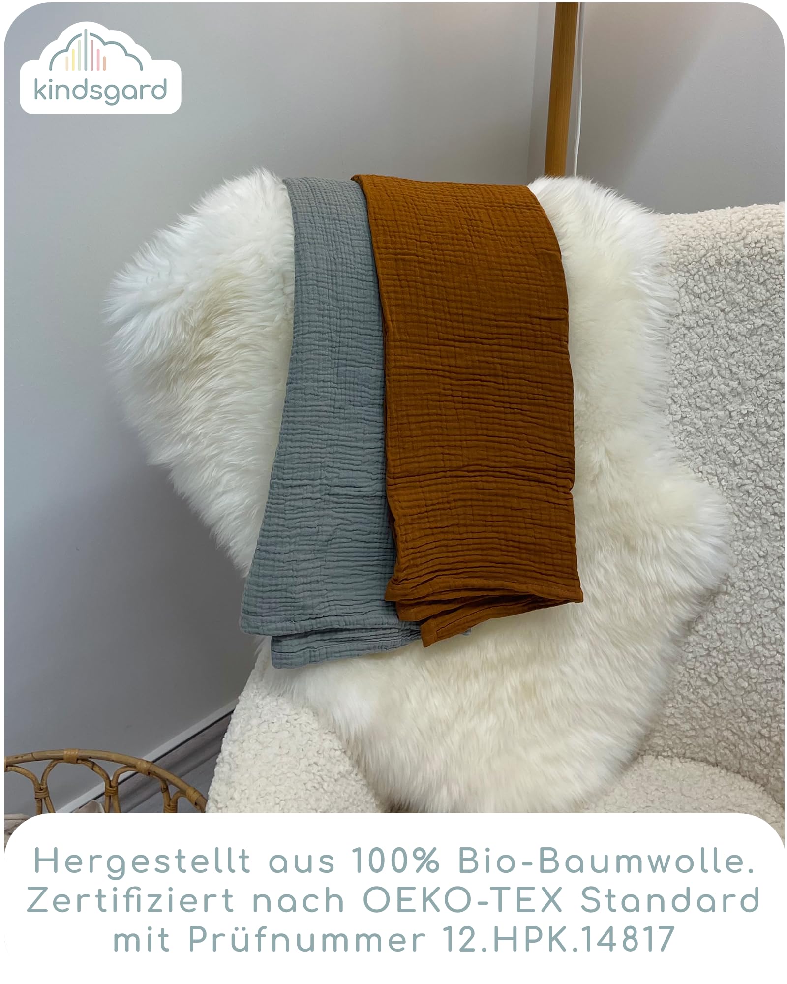 Kindsgard Muslin Blanket (Cinnamon/Grey), 75 x 75 cm - Image 3