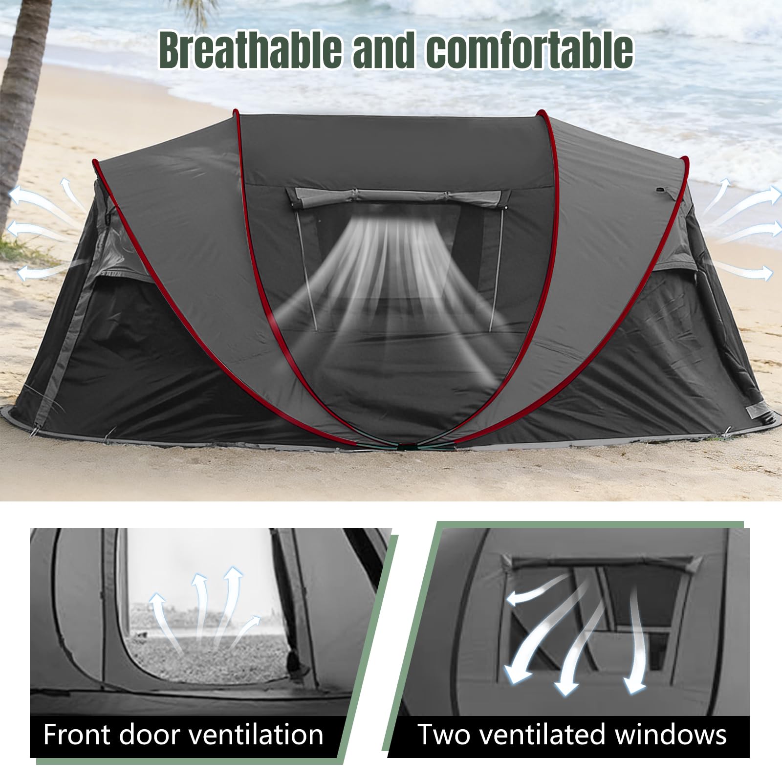 Camping Zelt, Pop Up Zelt 4-5 Personen, Automatisches Aufstellzelt in 3 Sekunden, Wurfzelte Wasserdicht Sonnenschutz, Familie Zelt, Tragbares Leichtes Kuppelzelt für Outdoor Camping