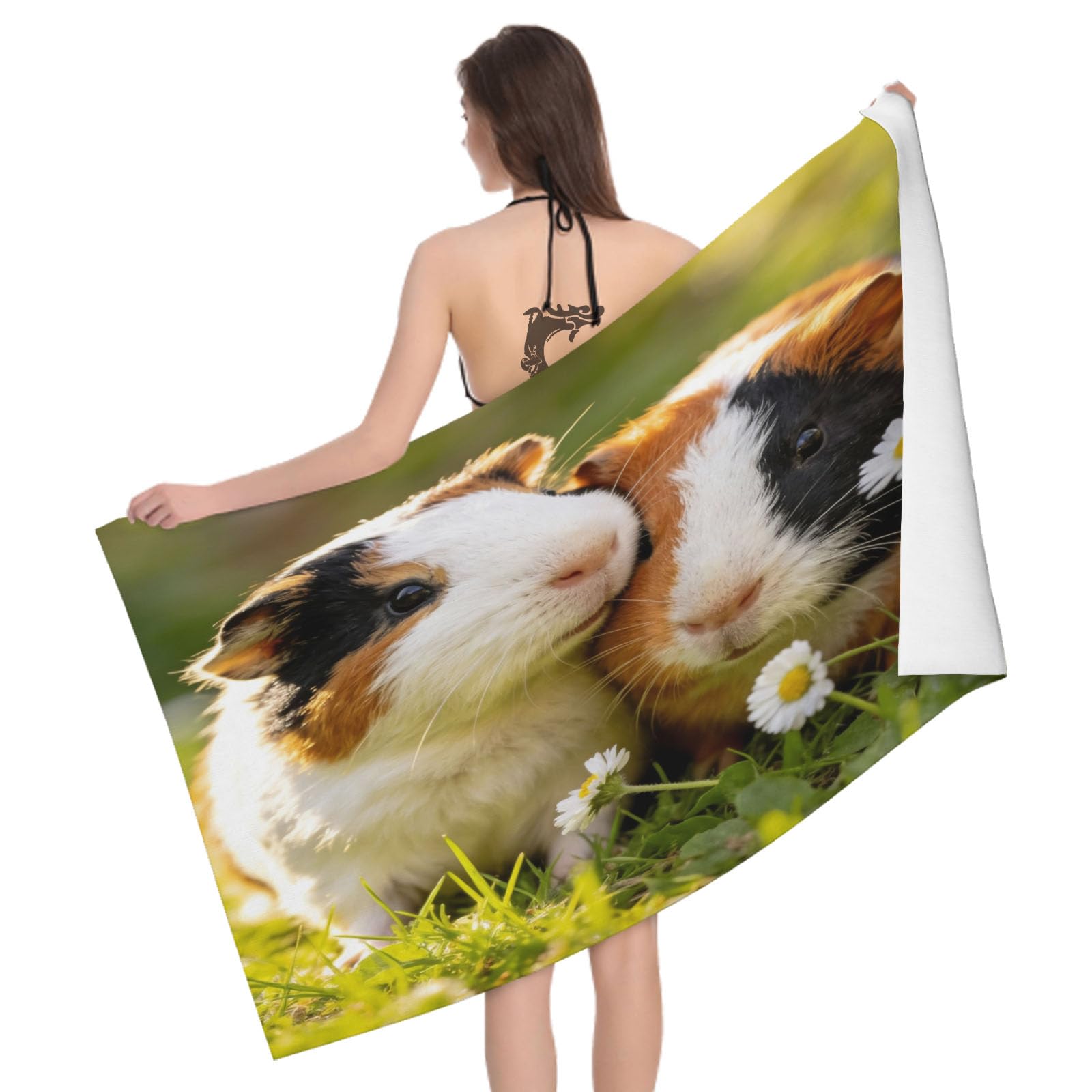 Leichong 3D Guinea Pig Beach Towel Large Microfiber Soft Quick Dry for Adults, Cute Animals Bath Towel Lightweight Soft Absorbent for Travel Swimming Pool Sports, 180 x 90 cm