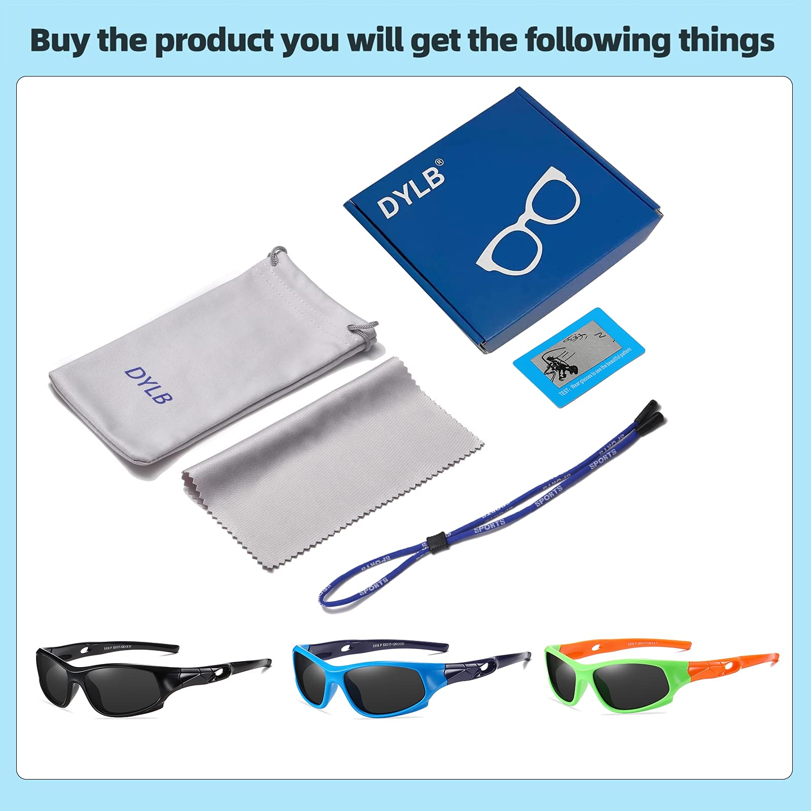 DYLB 3 Stück flexible Kinder polarisierte Sonnenbrille für Jungen Mädchen mit Riemen, Sport-Sonnenbrille für Kinder im Alter von 3–10 Jahren.