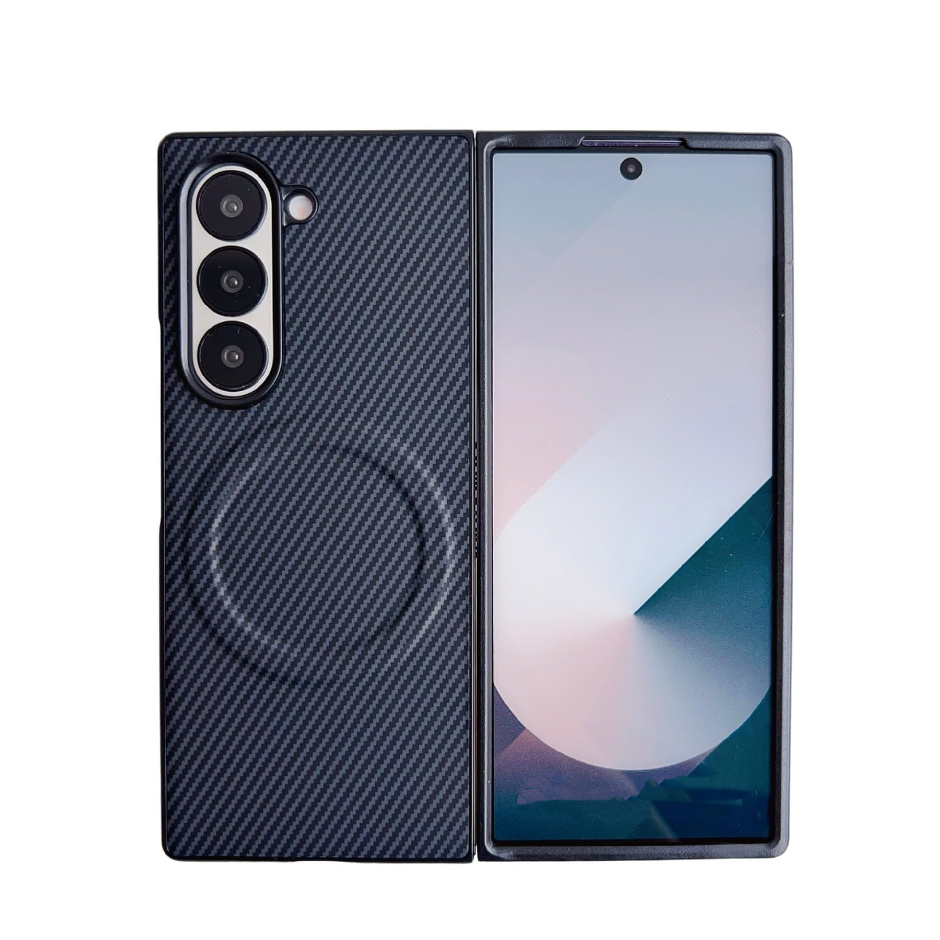 Magnetic for Samsung Galaxy Z Fold 7 Case: Imitation Carbon Fiber PC Case for Z Fold 7 - Ultra Slim & Thin Minimalist Protective Phone Cover for Samsung Z Fold 7 (Blue)