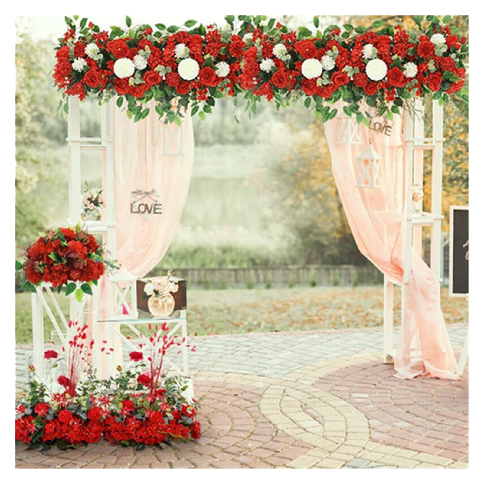 100cm Artificial Wedding Rose Flower Row – Pink & White Silk Backdrop Arch Arrangement, Wall Decor
