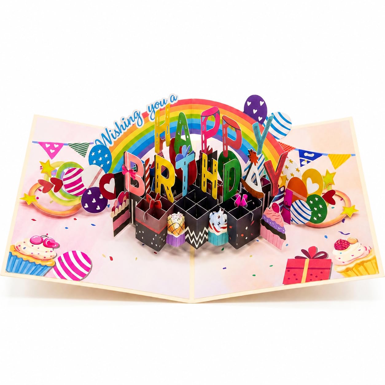 iBestgol 3D Pop Up Birthday Card,Rainbow Cupcake Greeting Card