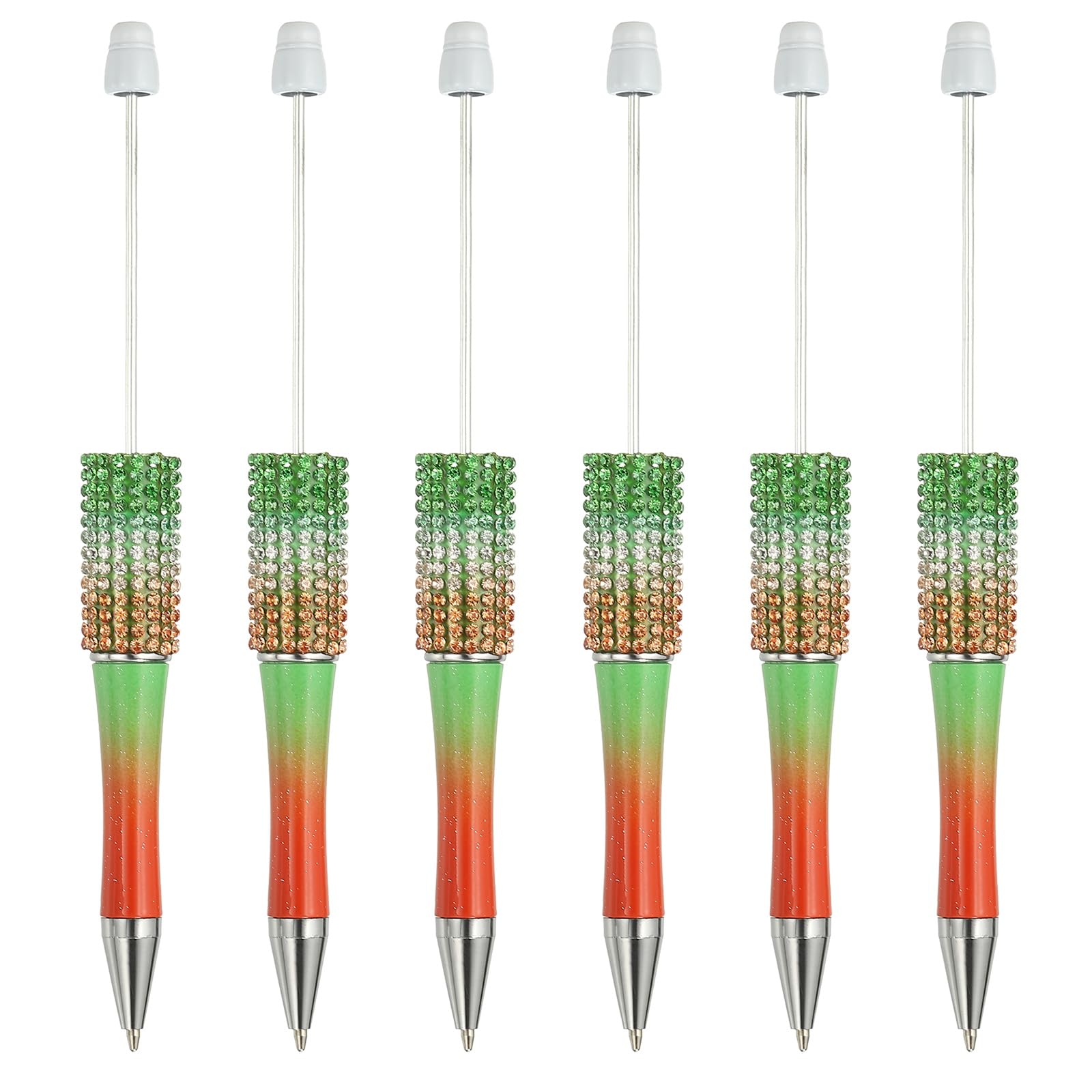 PATIKIL Diamond Beadable Pens, 6 Pcs Gradient Plastic Black Ink Bead Pen Creative DIY Ballpoint Pens for Teacher Office DIY Crafts Party Decorations Handmade Supplies, White/Green/Red