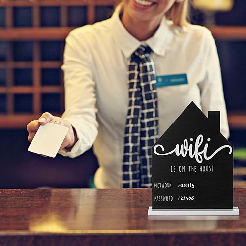 Miniatura 8 de Letrero de contraseña con patrón WiFi para el hogar, mesa de madera, letrero de madera con tablero borrable, pizarra de tiza, centros de mesa,