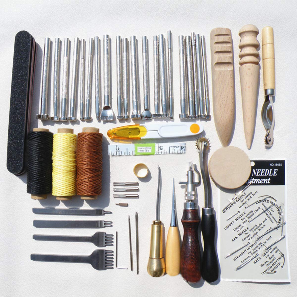 ExcLent 59Pcs Diy Kit De Herramientas De Cuero Costura A Mano Punzonado De Costura Tallado Set De Artesanía De Sellos