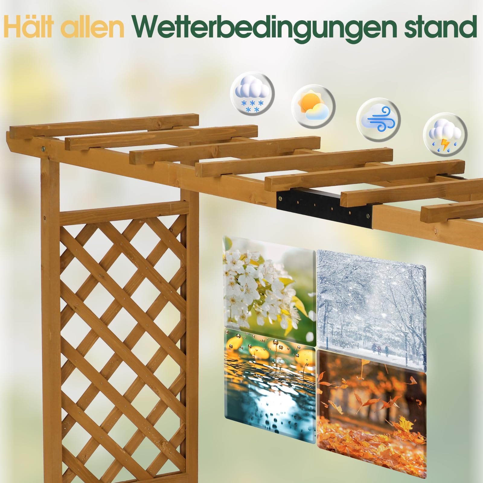 LEADZM pflanzkübel mit rankgitter, Holz Blumenkasten mit rankgitter Ablauflöchern, Hochbeet Balkon für Kletterpflanzen & hängende (Breitere Version(200 x 45 x 113 cm))