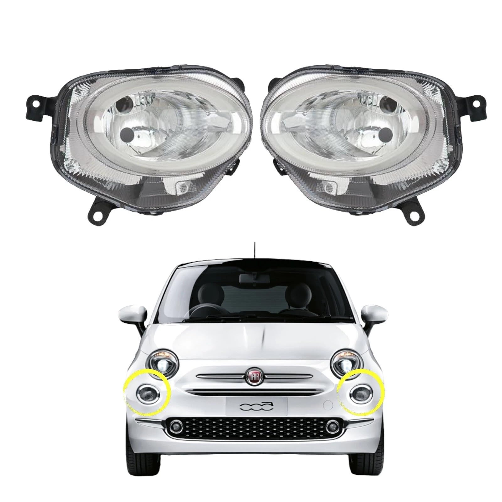 Fari inferiori Proiettori Fanali Anteriori per 500 dal 2015 al 2018 Destro e Sinistro Dx Sx o coppia Luce di posizione Antinebbia a LED parabola cromata (Anteriore destro basso)