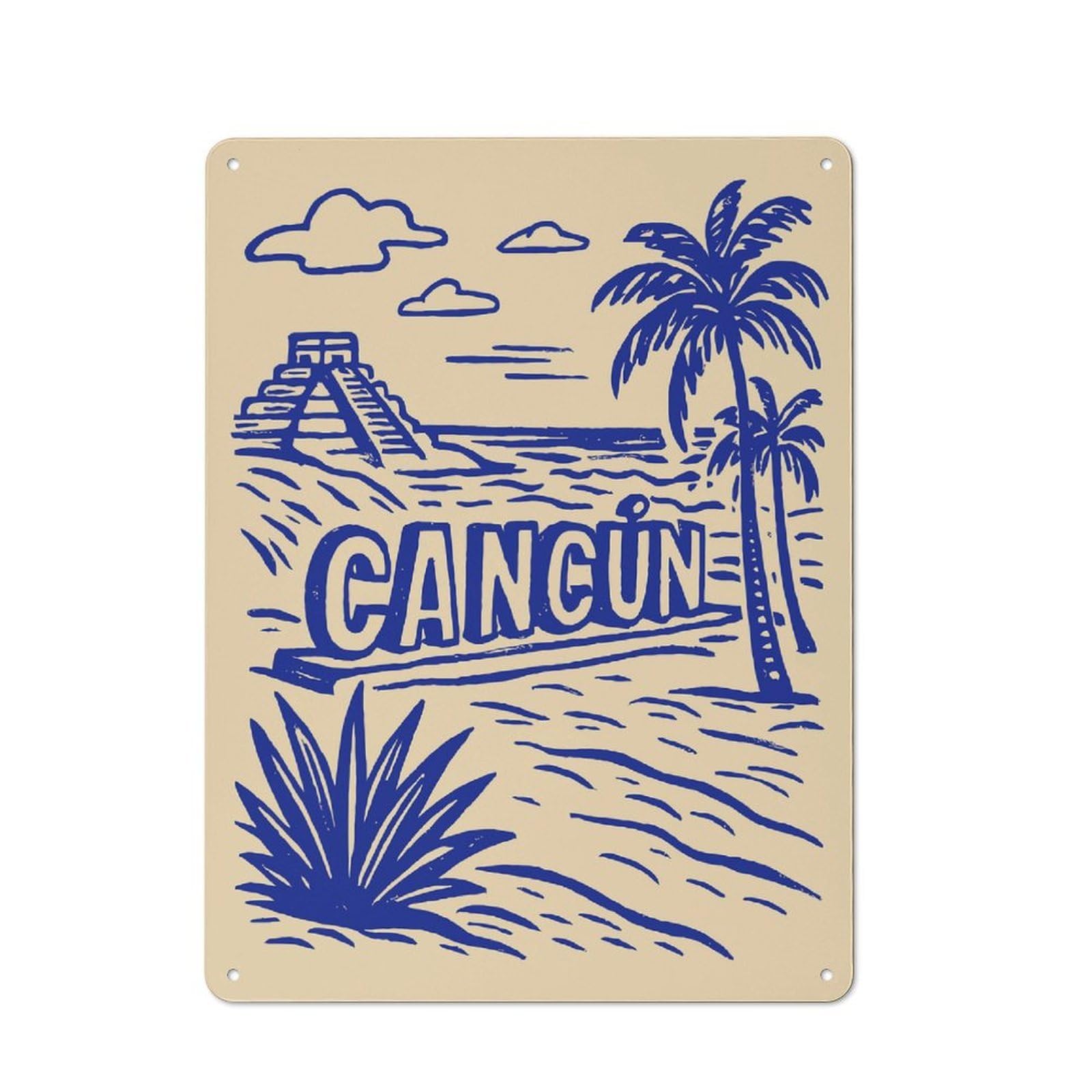 Junmoney Style-16 Tin Wall Plaque 40X30cm With Cancun Travel For Guest Room Or Hallway, A Decorative Christmas Gift For Home Decor Collectors