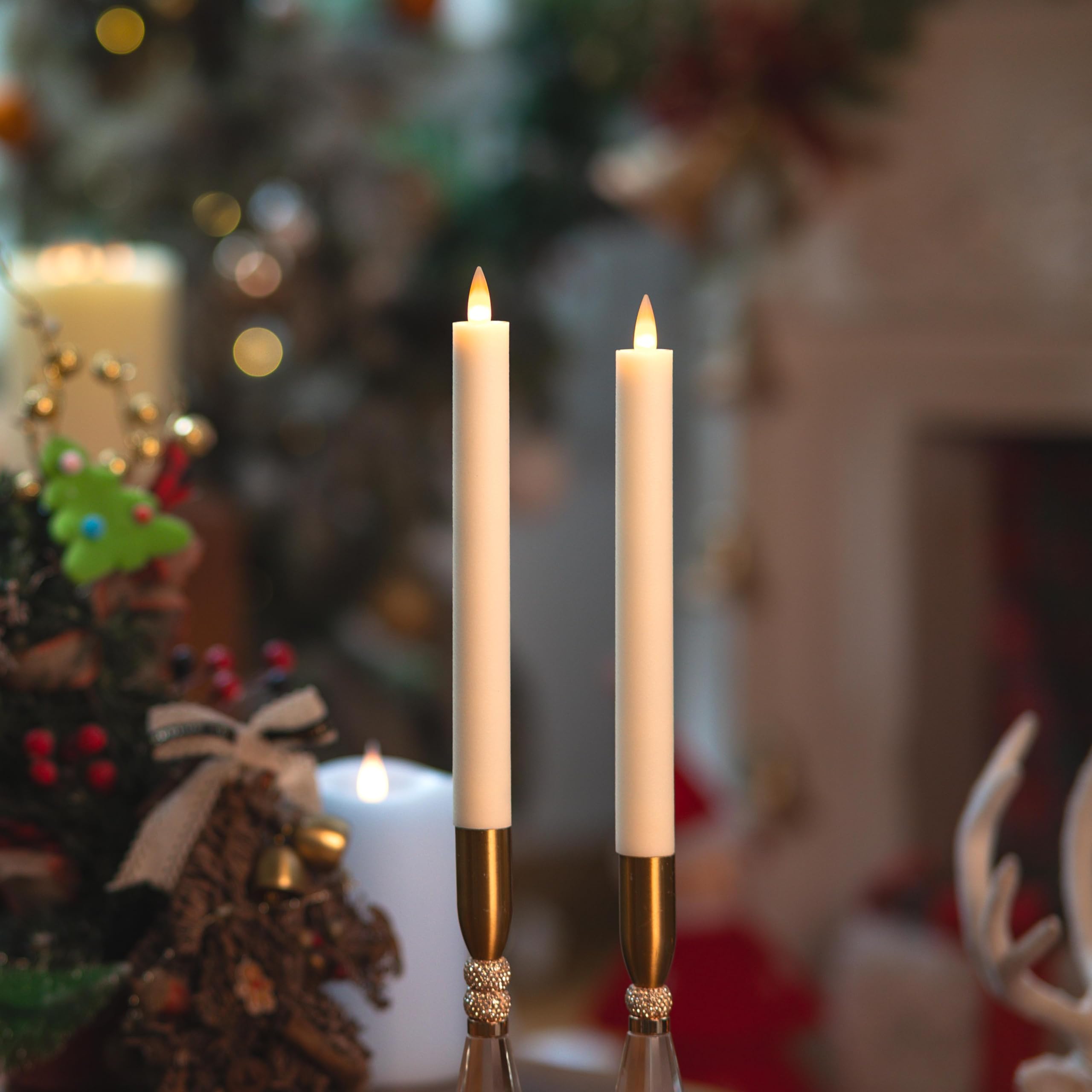 Photo 1 of ***STOCK PHOTO FOR REFERENCE ONLY*** CozierGlow Ivory Flameless Taper Candles with Remote & Timer -Leather-Textured Real Wax, 3D Moving Flicker, 400Hr Battery Operated Window Candles (Remote Uses 2 AAA Batteries, Not Included)?