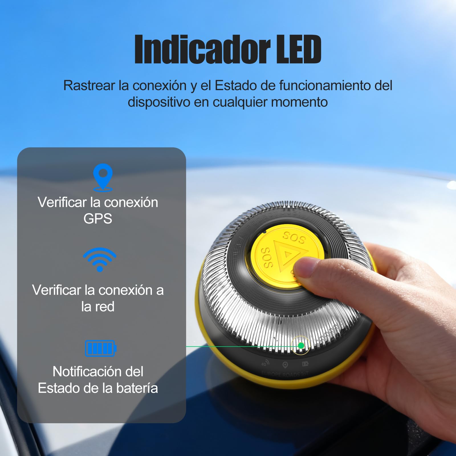 Baliza V16 Homologada DGT con Geolocalización Luz de Emergencia V-16, Doble Fijación (Imán + Ventosa), Obligatoria 2026, Geolocalización 3.0 con SIM y Datos Gratis hasta 2038 ﻿ - 4