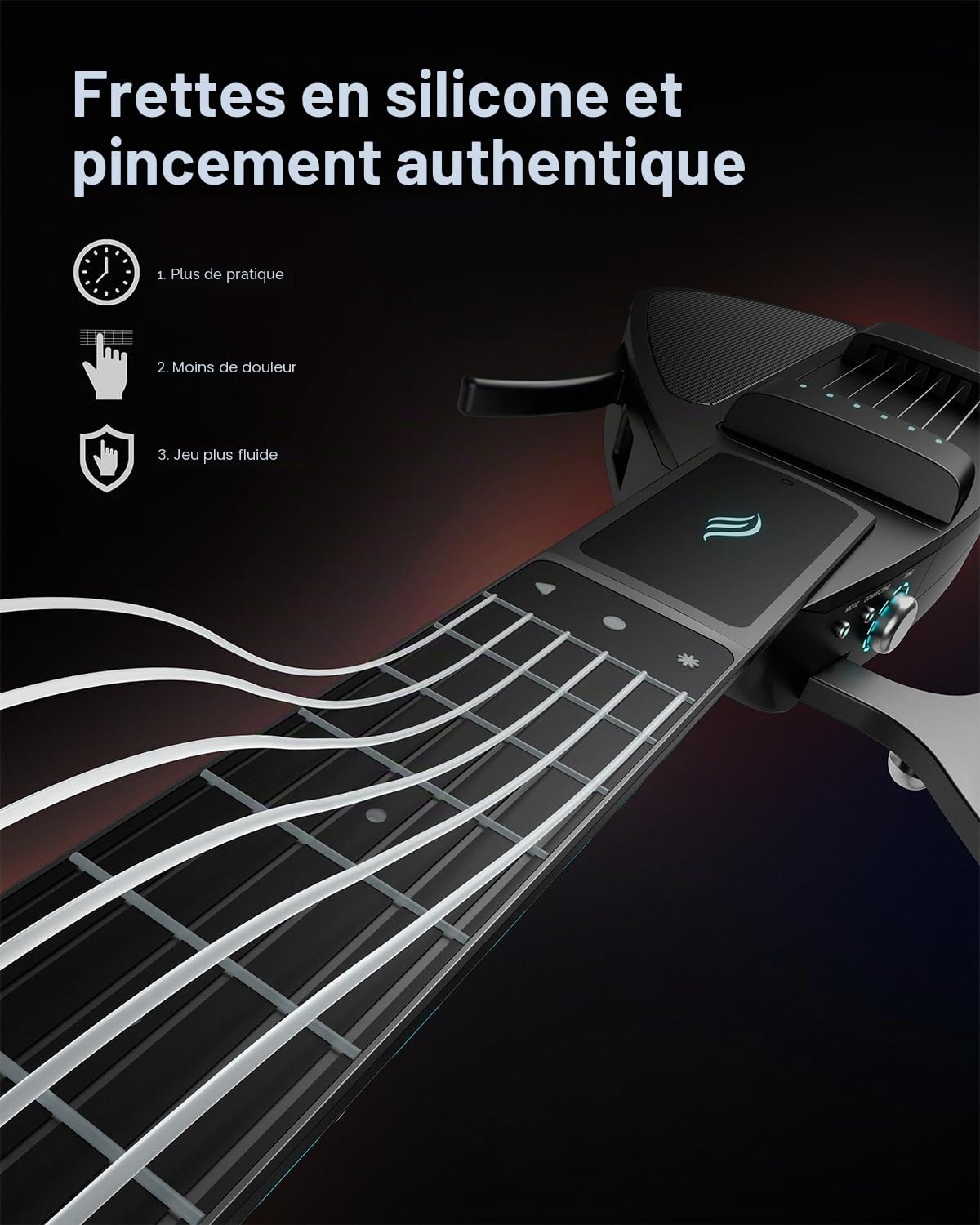 Enya CYBER-G Guitare Intelligente avec Cordes en Silicone et APP | 24 sons, haut-parleur intégré, système de batterie et accords interactifs via l'application, idéale pour débutants