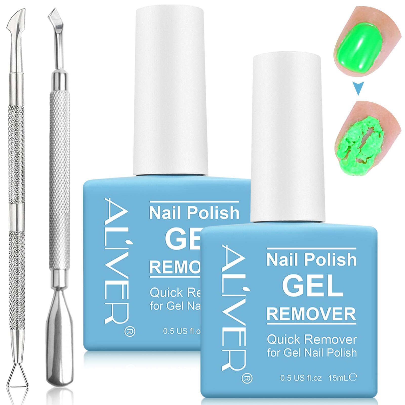 Nail Polish Remover for Gel Nails 2Pack, Professional Remove Gel Nail Polish in 3-5 Minutes (with Nail Polish Scraper), No Need For Foil, Soaking Or Wrapping