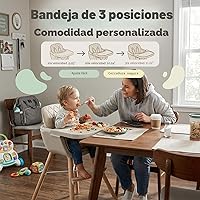 Vista 6 de Mallify Silla alta de madera 3 en 1, sillas altas convertibles para bebés y niños pequeños, silla alta para bebé con patas ajustables y bandeja apta