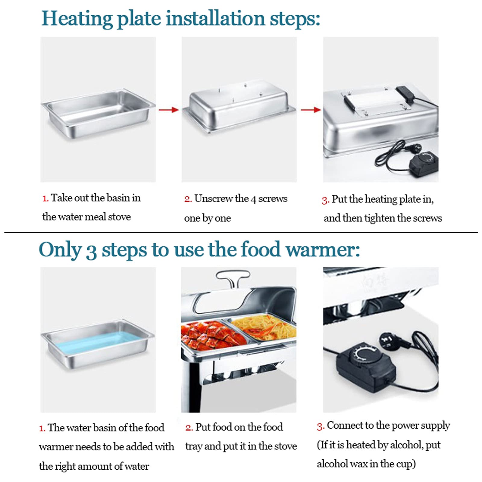 Chafing Dish Elettrico, Scaldavivande Elettrico Acciaio Inox Professionale Contenitore Scalda Cibo Chafing Dish, Mantenere Il Cibo in Caldo (400W)